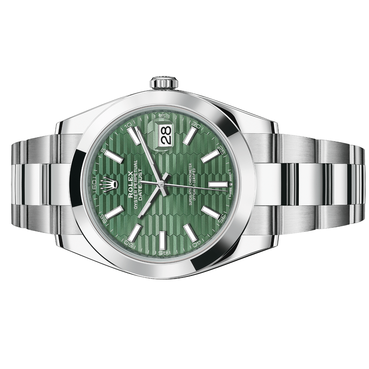 Rolex Datejust 41mm 126300-0021 Motif Green Dial, Smooth Bezel, Unworn 2023