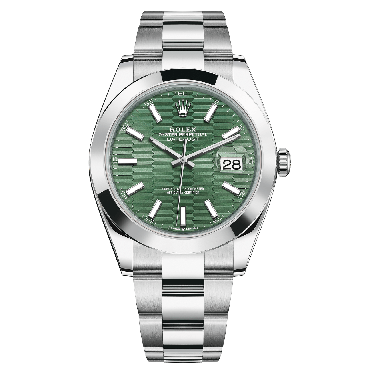 Rolex Datejust 41mm 126300-0021 Motif Green Dial, Smooth Bezel, Unworn 2023