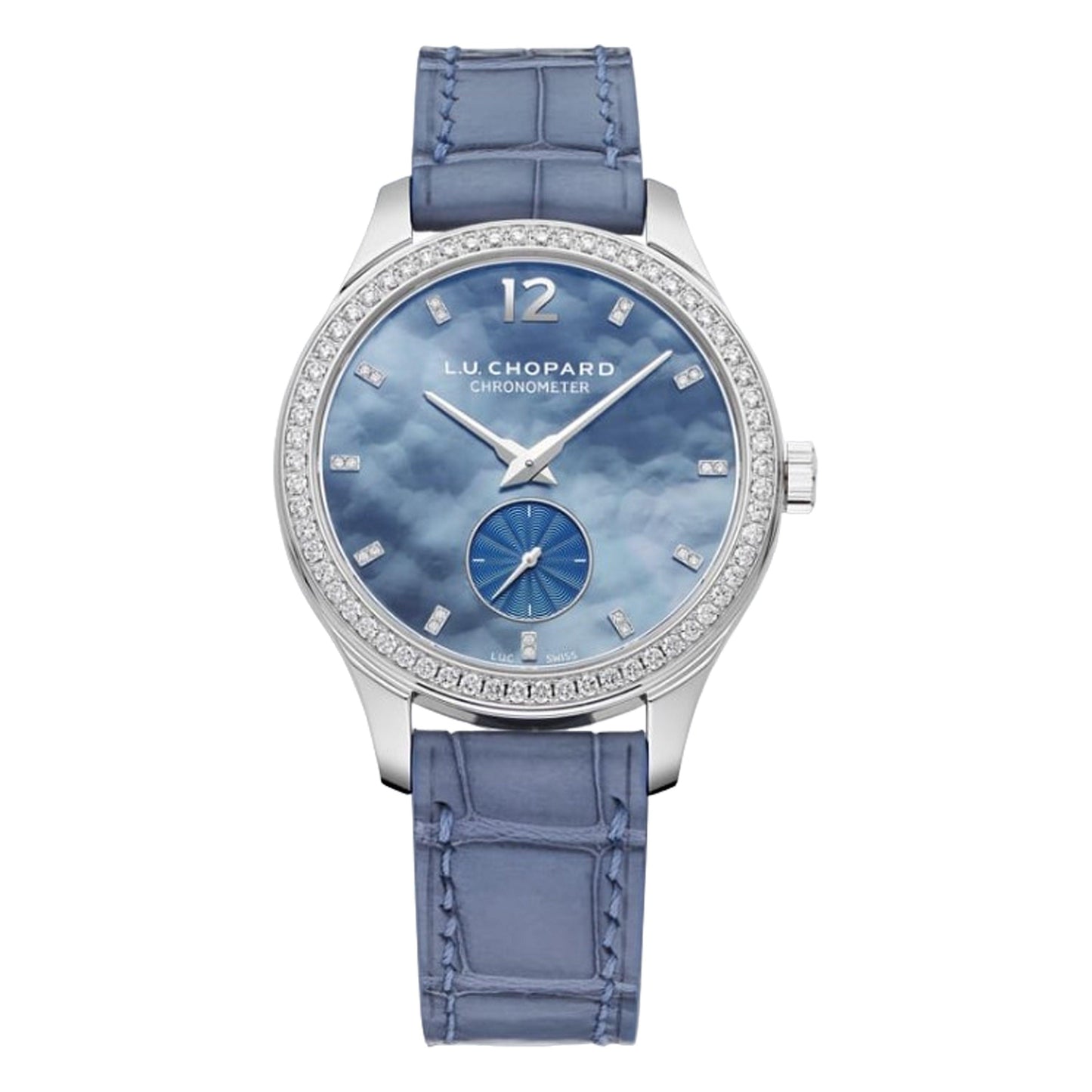 Chopard L.U.C XPS Esprit De Fleurier 35mm 131968-1002 Blue Mother of Pearl MOP Numeral Diamond Index Dial, Unworn