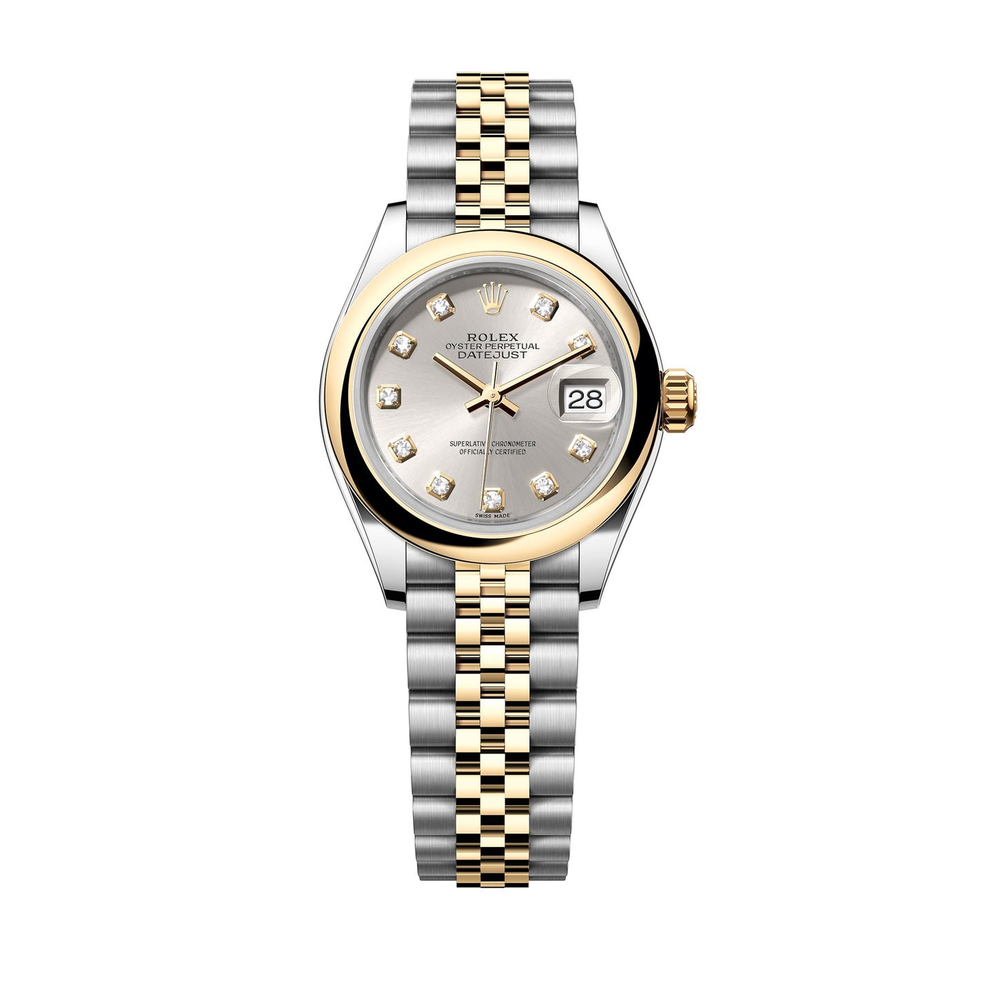 Rolex Datejust 28mm 279163-0007 Silver Diamond Dial, Yellow Gold, Worn