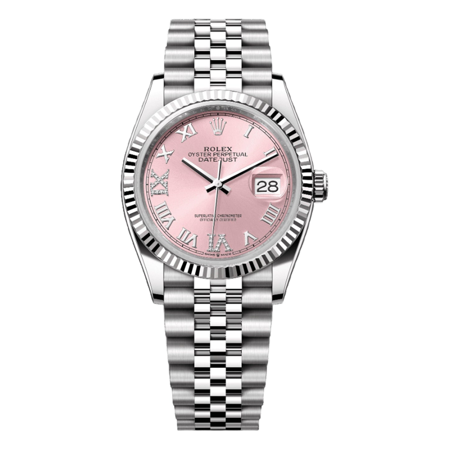 Rolex Datejust 36mm 126234-0031 Pink Roman with Diamond VI and XI Dial, Unworn 2024