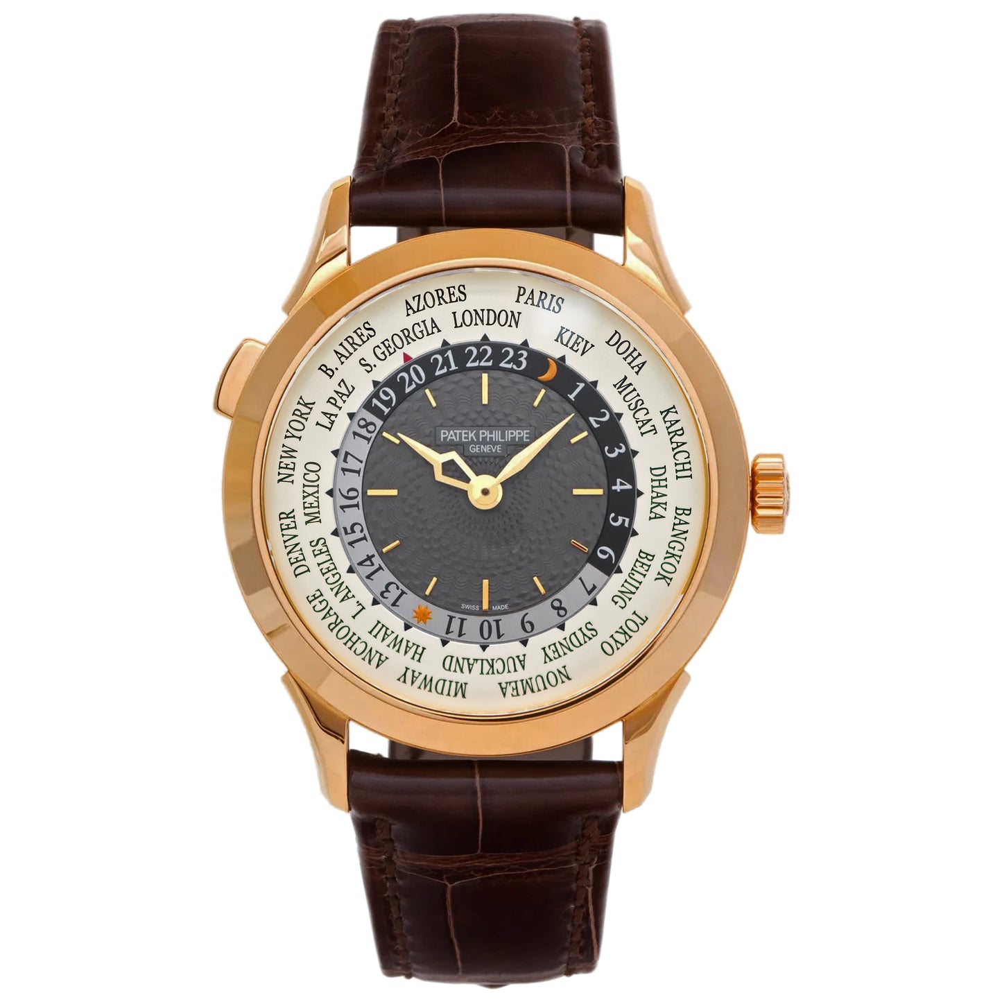 Patek Philippe Complications World Time “Doha Edition” 38.5mm 5230R/014 Charcoal Grey and White Outer Ring with World Cities Dial, Unworn 2020