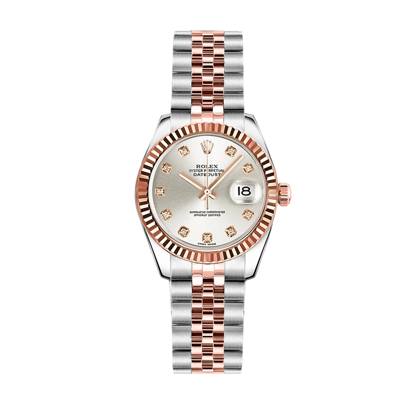 Rolex Lady Datejust 26mm 179171 Rose Gold Silver Diamond Dial, Worn