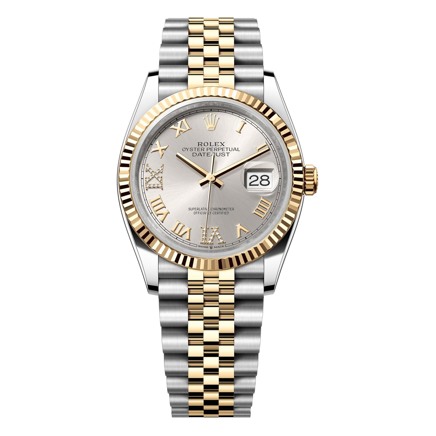 Rolex Datejust 36mm 126233-0031 Silver Roman with 6 & 9 Diamond Dial, Yellow Gold, Unworn 2023