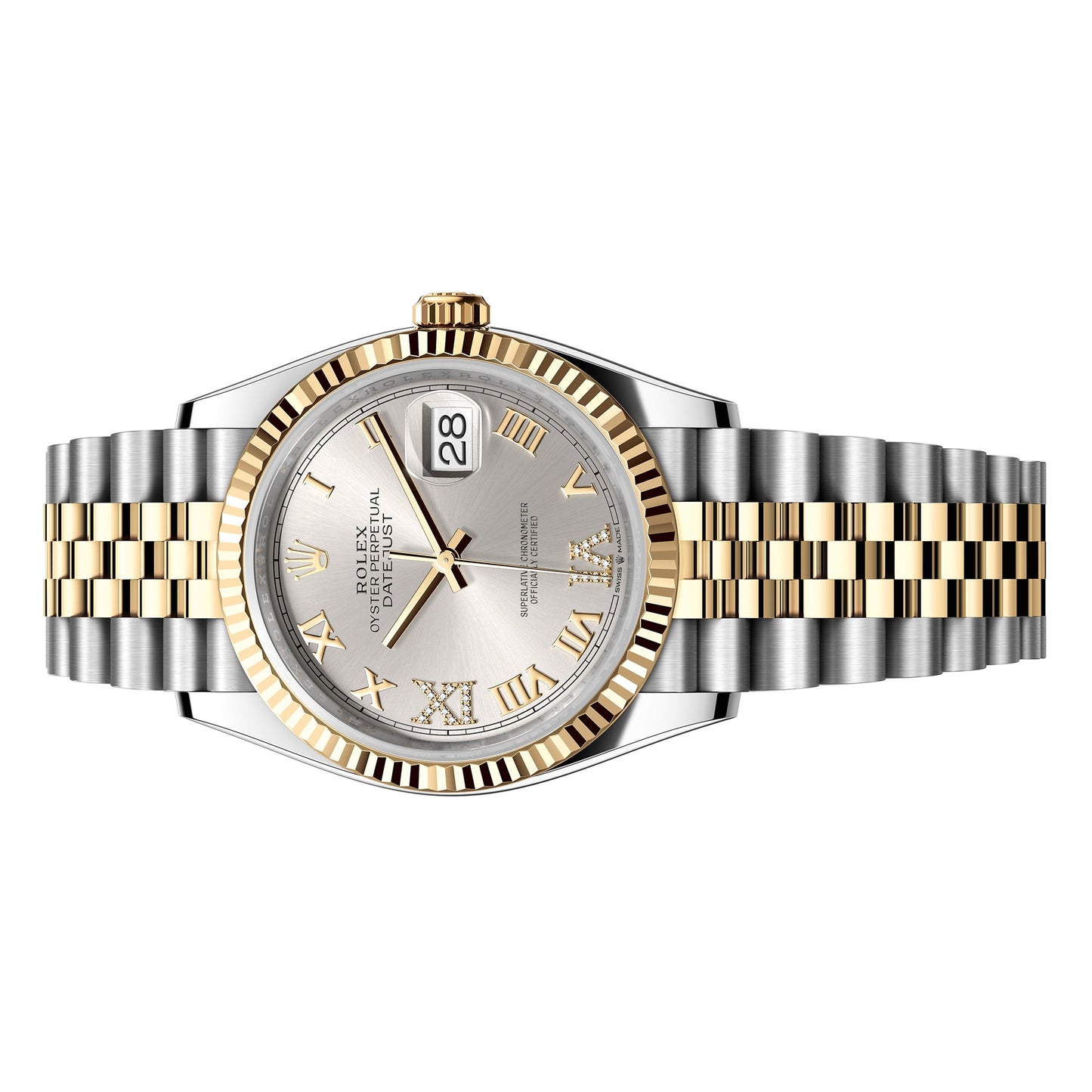 Rolex Datejust 36mm 126233-0031 Silver Roman with 6 & 9 Diamond Dial, Yellow Gold, Unworn 2023