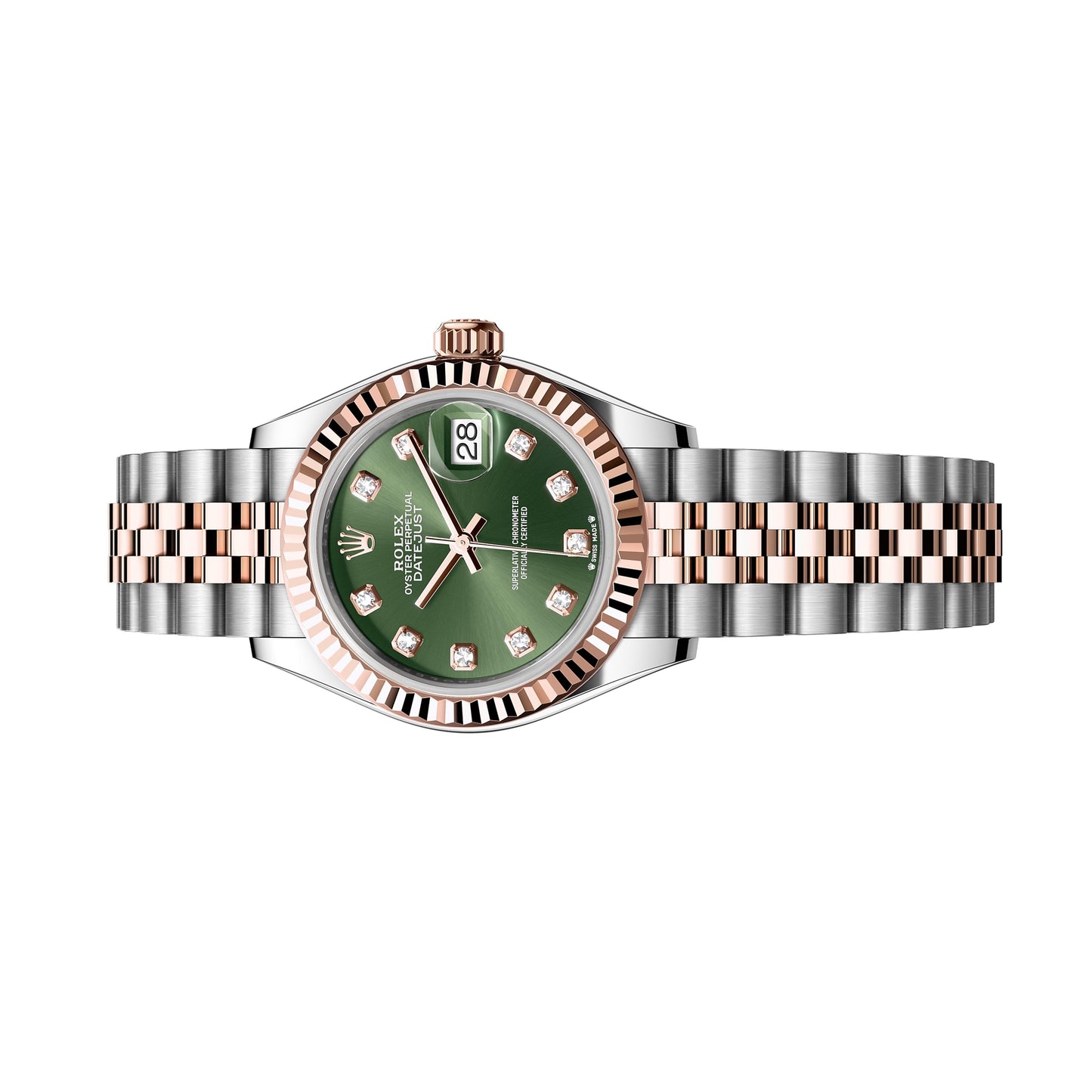 Rolex Datejust 28mm 279171-0007 RoseGold, Green Diamond Dial, Worn