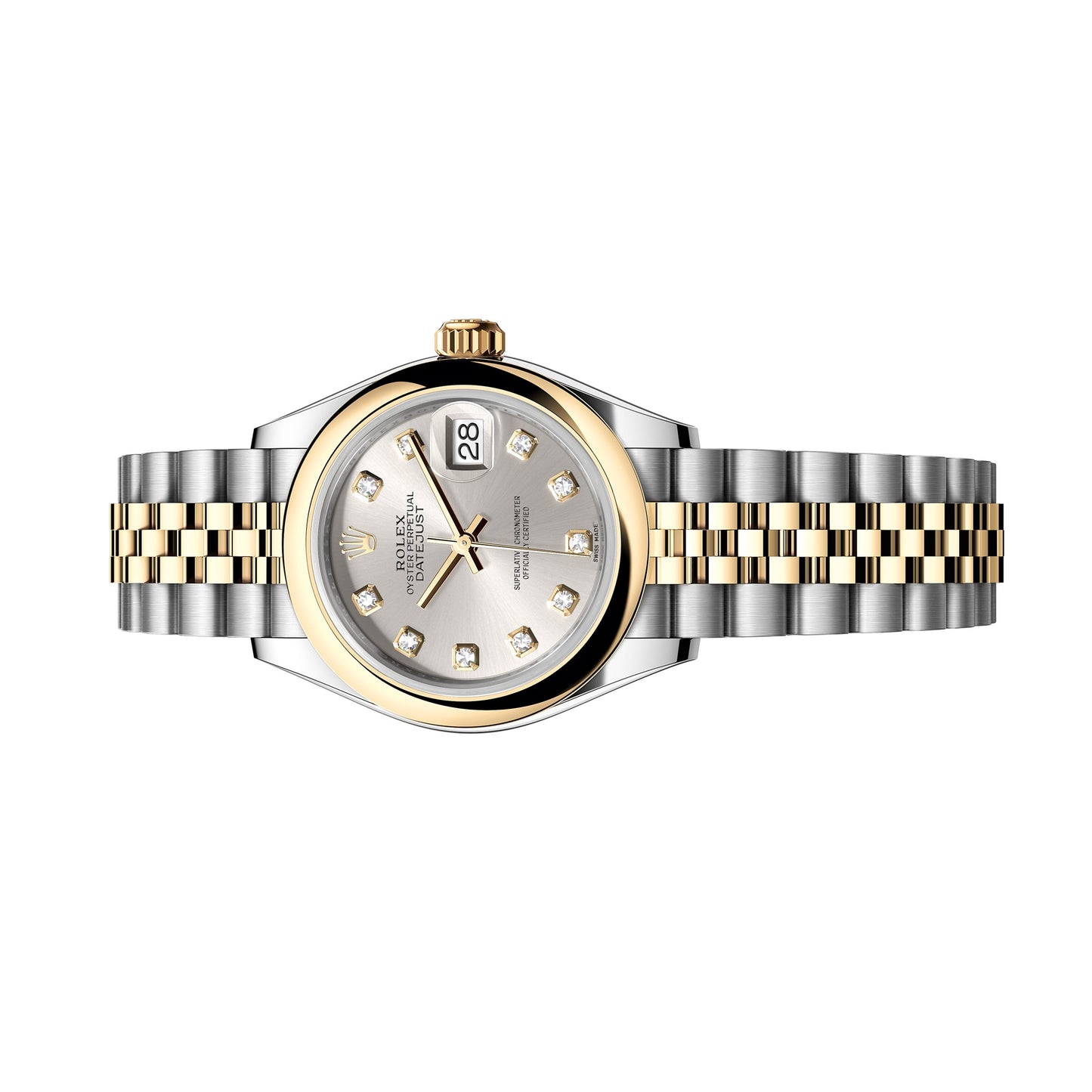 Rolex Datejust 28mm 279163-0007 Silver Diamond Dial, Yellow Gold, Worn
