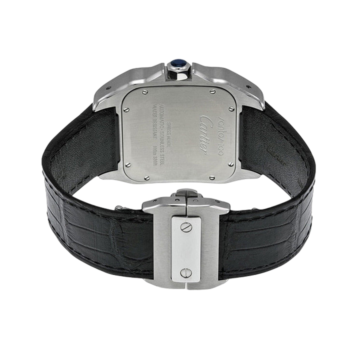 Cartier Santos 100 38mm W20073X8 White Roman Dial, Black Leather Strap, Worn