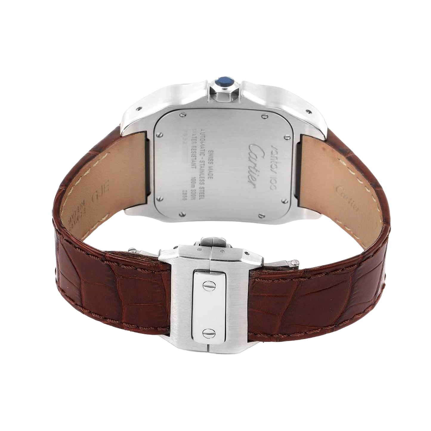 Cartier Santos 100 38mm W20073X8 White Roman Dial, Dark Brown Leather Strap, Worn