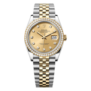 Rolex Datejust 36mm 126283RBR-0003 Yellow Gold, Diamond Bezel, Champagne Diamond Dial, Worn 2022