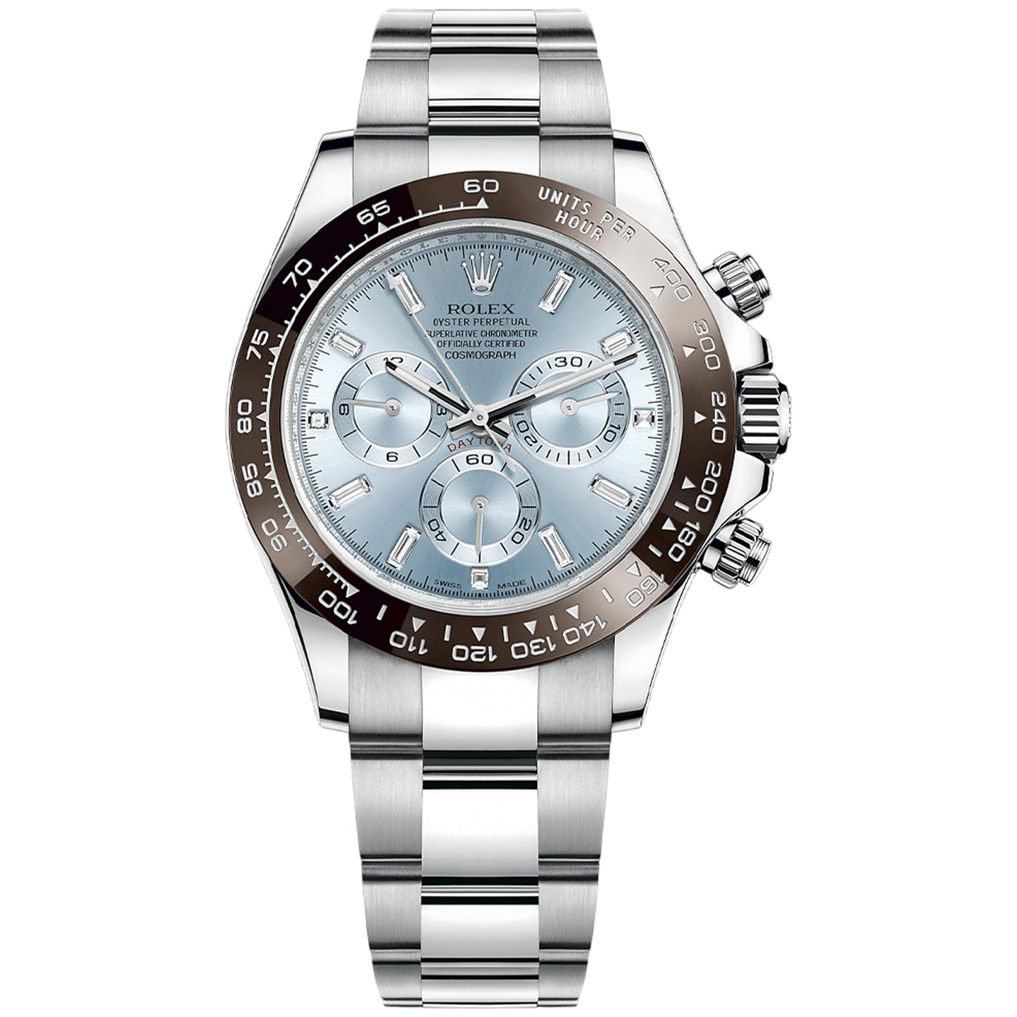 Rolex Daytona 40mm 116506 Platinum, Ice Blue Baguette Diamond Dial, Worn 2023