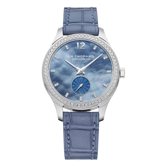 Chopard L.U.C XPS Esprit De Fleurier 35mm 131968-1002 Blue Mother of Pearl MOP Numeral Diamond Index Dial, Unworn