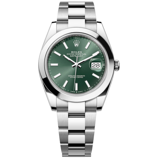 Rolex Datejust 41mm 126300-0019 Mint Green Index Dial, Smooth Bezel, Oyster Bracelet, Unworn 2025