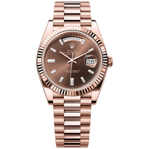 Rolex Day-Date 40mm 228235-0003 Chocolate Baguette Diamond Dial, Worn 2023