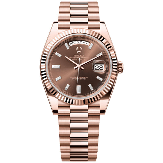 Rolex Day-Date 40mm 228235-0003 Chocolate Baguette Diamond Dial, Worn 2025