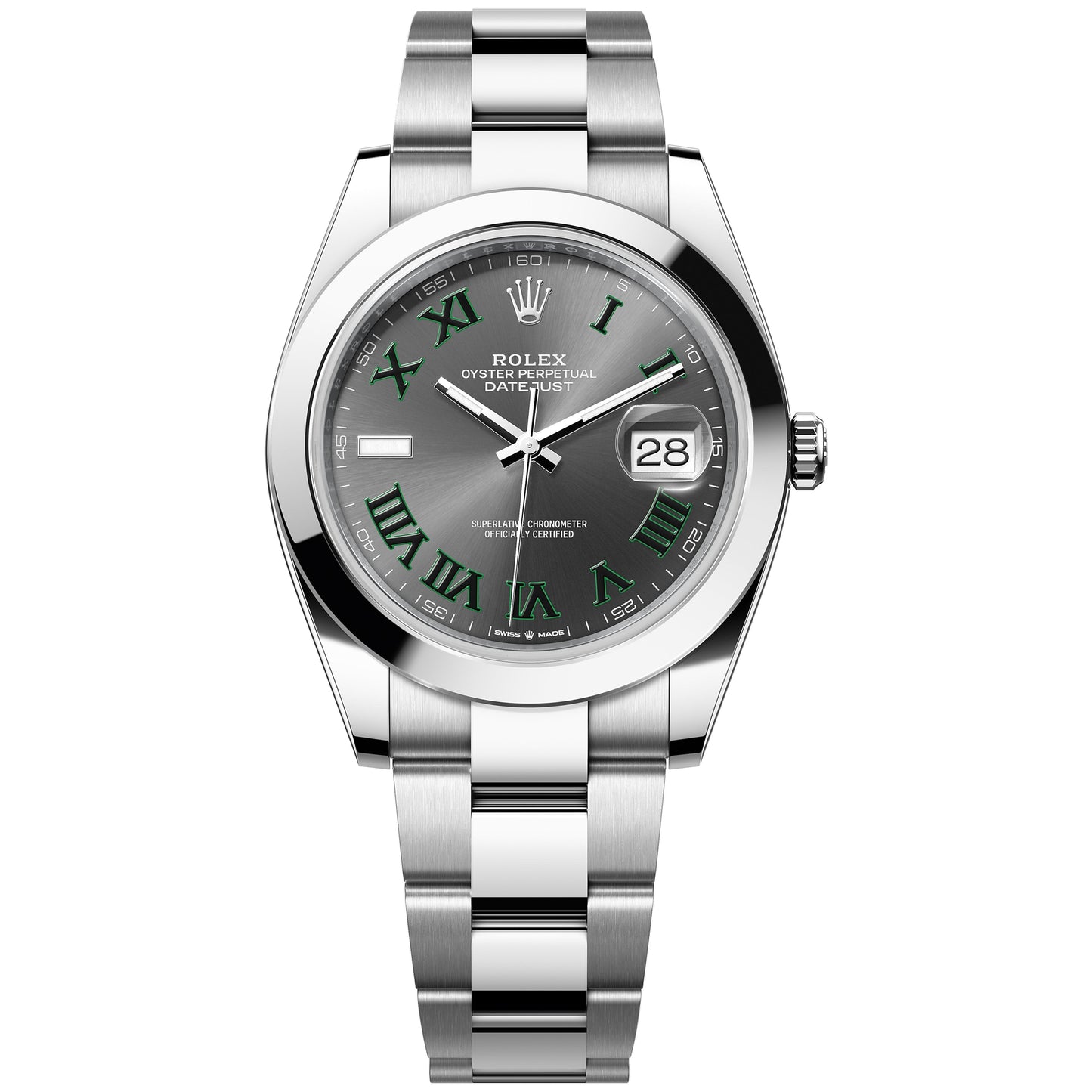 Rolex Datejust Wimbledon 41mm 126300-0014 Smooth Bezel, Grey and Green Roman Dial, Oyster Bracelet, Worn 2024
