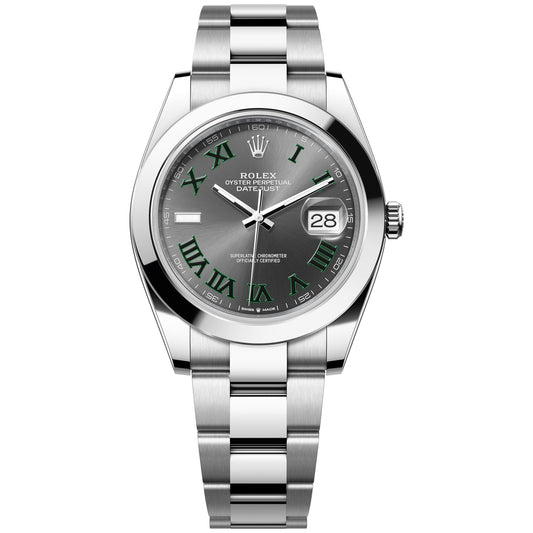 Rolex Datejust Wimbledon 41mm 126300-0014 Smooth Bezel, Grey and Green Roman Dial, Oyster Bracelet, Unworn 2025