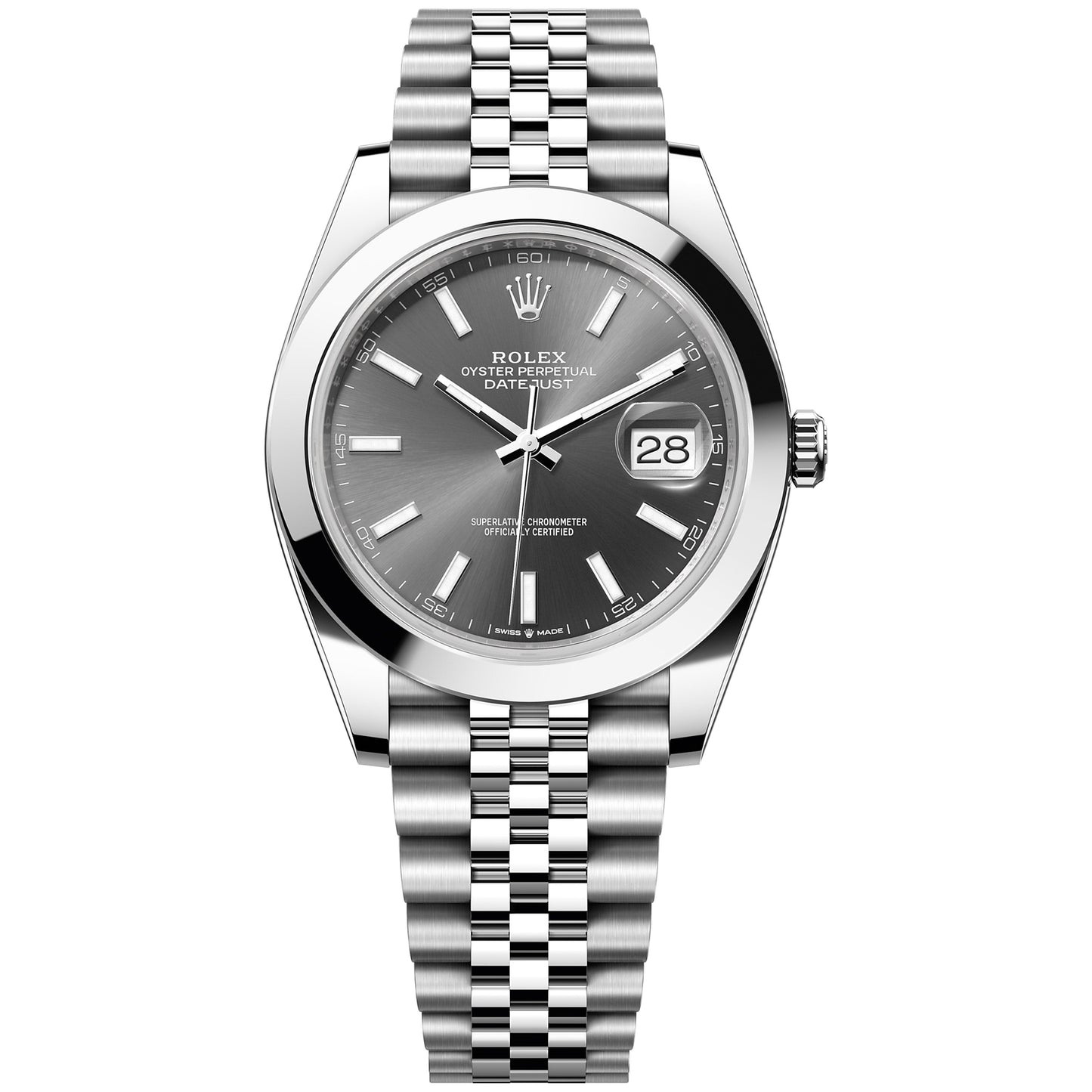 Rolex Datejust 41mm 126300-0008 Smooth Bezel, Dark Rhodium Index Dial, Worn