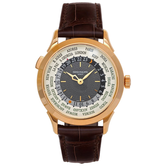Patek Philippe Complications World Time “Doha Edition” 38.5mm 5230R/014 Charcoal Grey and White Outer Ring with World Cities Dial, Unworn 2020