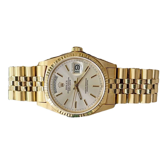 Rolex Day-Date 36mm 18038 Full Yellow Gold, Silver Index Dial, Jubilee Bracelet, Worn