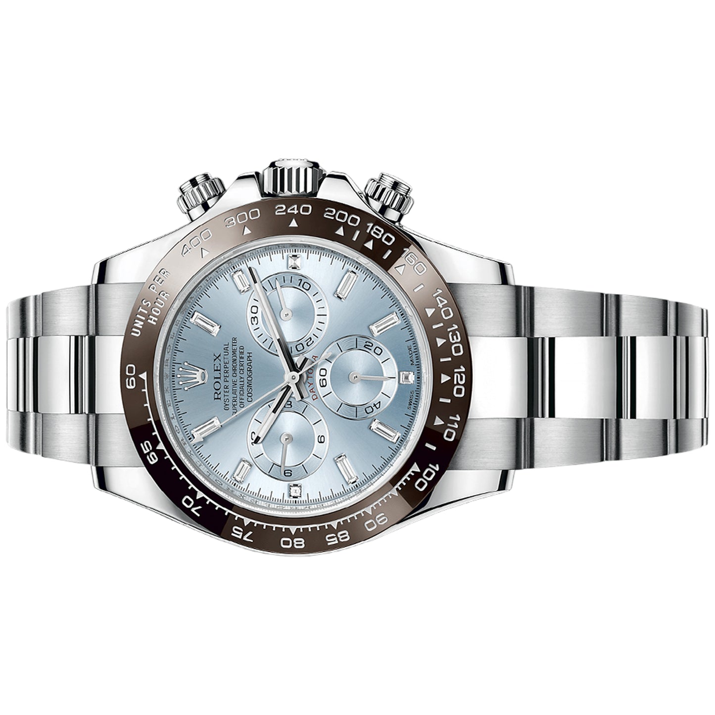 Rolex Daytona 40mm 116506 Platinum, Ice Blue Baguette Diamond Dial, Worn 2023
