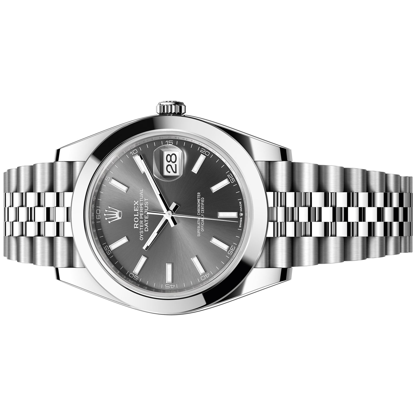 Rolex Datejust 41mm 126300-0008 Smooth Bezel, Dark Rhodium Index Dial, Worn