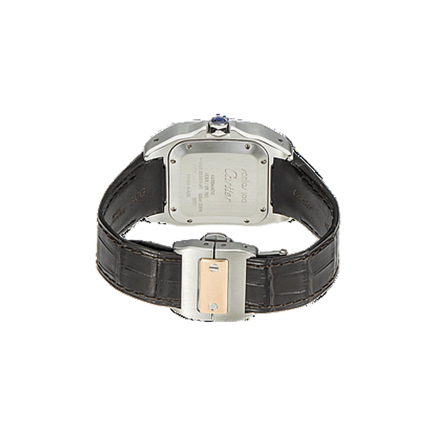 Cartier Santos 100 Medium 44.2 x 35.6mm W20107X7 Rose Gold Bezel, Silver Roman Dial, Black Leather Strap, Worn
